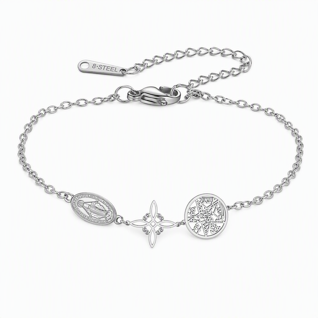 🥰Stainless Steel Chain Charm Bracelet✨Cross Pentagram and Witch Knot Pendants