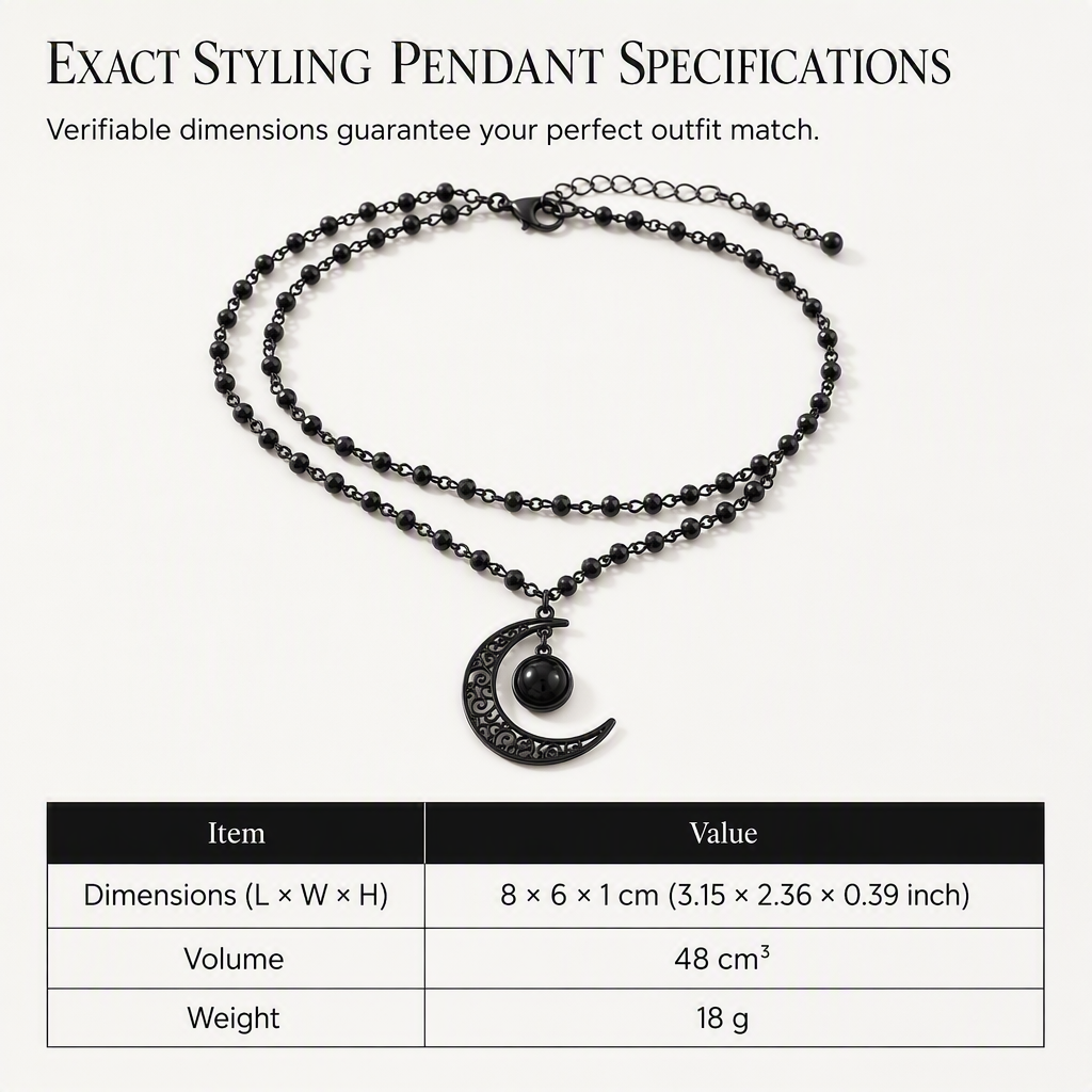 Gothic Dark Crystal Beaded Chain Necklace with Hollow Out Moon Alloy Pendant