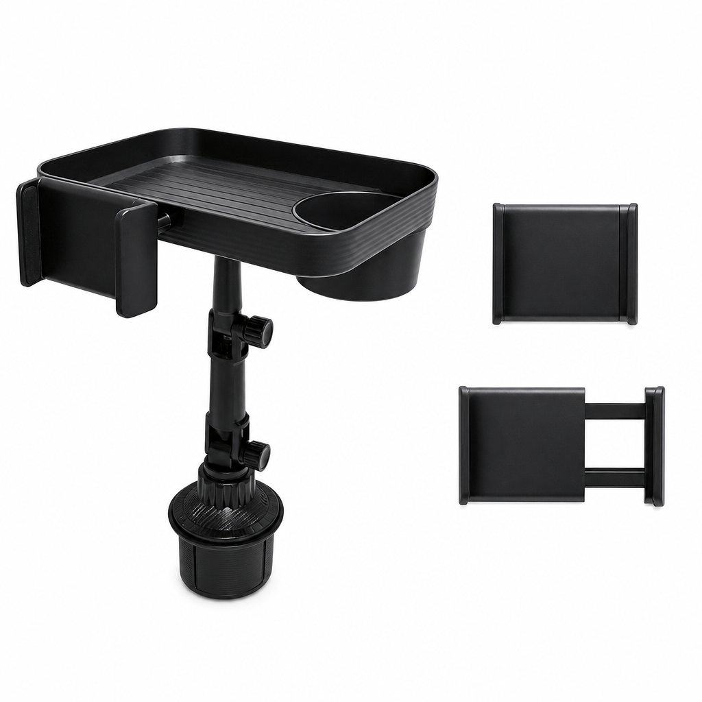 3 in 1 Multifunctional Car Cup Holder Phone Mount with Tray and Storage Organizer