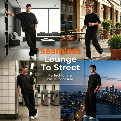 Men's Casual Loose T-shirt & Wide Pants 2-Piece Set – Streetwear Matching Outfit – Daily Lounge & Comfortable Fit 🌟