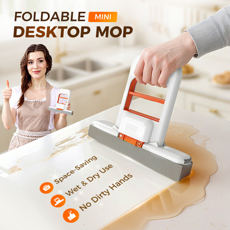 🧽 50% OFF! ✨ Mini Portable Self-Squeezing Desktop Mop for Kitchen & Bathroom – 180° Hands-Free Pull-to-Squeeze, Ultra-Absorbent PVA Sponge Head, Wet & Dry Dual Cleaning Modes & Swivel Head for Tight Gaps – 2 Colors 🫧