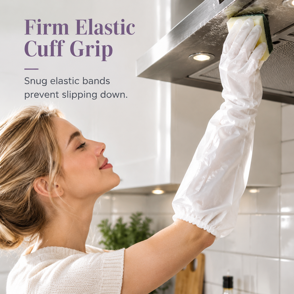⏳ 50% OFF! ✨ Disposable Long-Cuff Cleaning Gloves – Extended Sleeve Coverage for Splash-Prone Chores, Lightweight Film Construction, Gathered Cuff Fit & Lower-Forearm Protection – 20/50/100 Pack 🧤