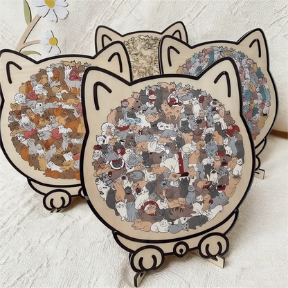 🎁Christmas Sale 50% OFF🎅135-Piece Morandi-Colored Cat Shaped Wooden Jigsaw Puzzle