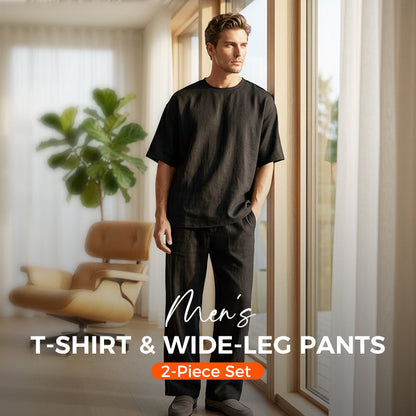 Men's Casual Loose T-shirt & Wide Pants 2-Piece Set – Streetwear Matching Outfit – Daily Lounge & Comfortable Fit 🌟