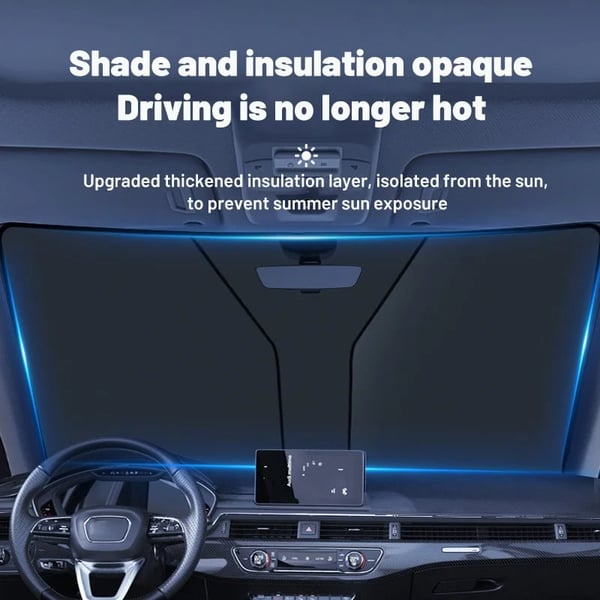 ☀️ 50% OFF NOW! 🚗 Windshield Sunshade – UV Protection, Foldable & Includes Steering Wheel Cover & Pouch 🛡️