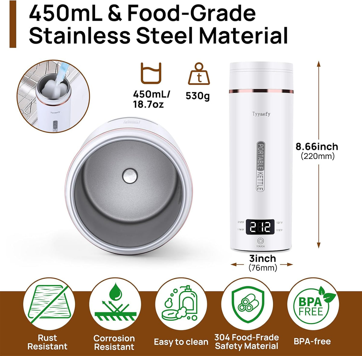 ☕ 50% OFF! ✨ 500ml Portable Travel Electric Kettle – 4-Stage Temp Control 45°C-100°C with Live LED Display, Rapid 5-Min Boiling, 12H Keep Warm, 360° Leak-Proof Sealing & Double-Layer Anti-Scald Shell – 520g for Hotel Office Travel ✈️