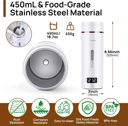 ☕ 50% OFF! ✨ 500ml Portable Travel Electric Kettle – 4-Stage Temp Control 45°C-100°C with Live LED Display, Rapid 5-Min Boiling, 12H Keep Warm, 360° Leak-Proof Sealing & Double-Layer Anti-Scald Shell – 520g for Hotel Office Travel ✈️