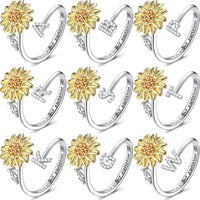 🌻Sunflower Initial Letter Spinner Ring