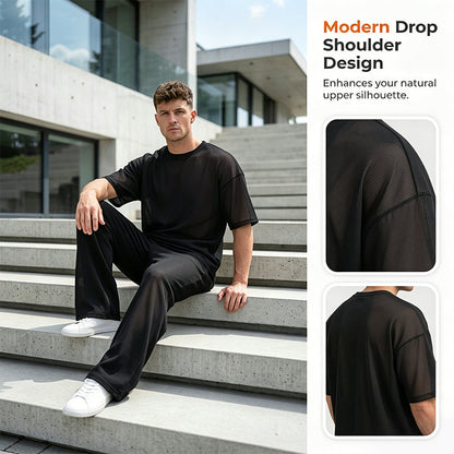 Men's Casual Loose T-shirt & Wide Pants 2-Piece Set – Streetwear Matching Outfit – Daily Lounge & Comfortable Fit 🌟
