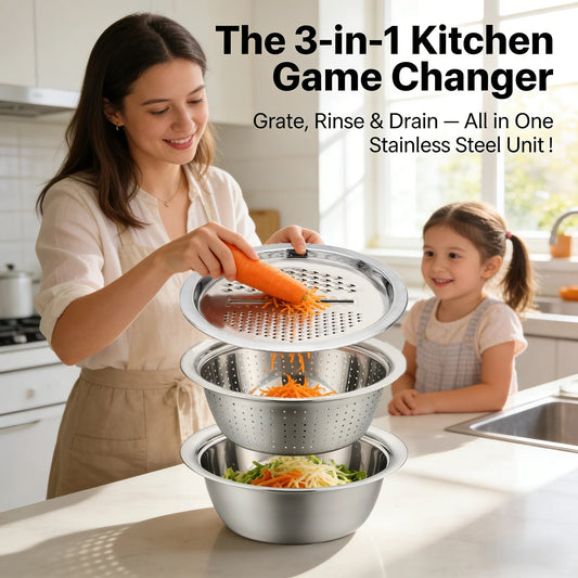 🧀🔪 50% OFF! 🥣3-in-1 Stainless Steel Grater Bowl – German Quality.