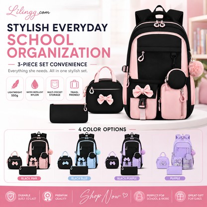 🎀🎒 50% OFF! ⚡Cute Bowknot Lightweight School Backpack – Water Repellent & Anti-Theft!