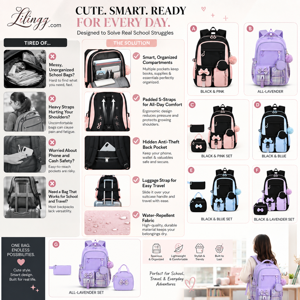 🎀🎒 50% OFF! ⚡Cute Bowknot Lightweight School Backpack – Water Repellent & Anti-Theft!