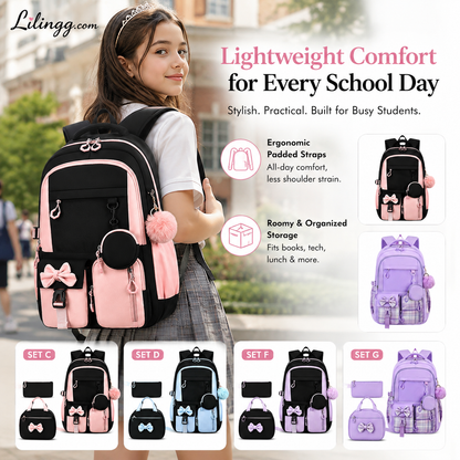🎀🎒 50% OFF! ⚡Cute Bowknot Lightweight School Backpack – Water Repellent & Anti-Theft!