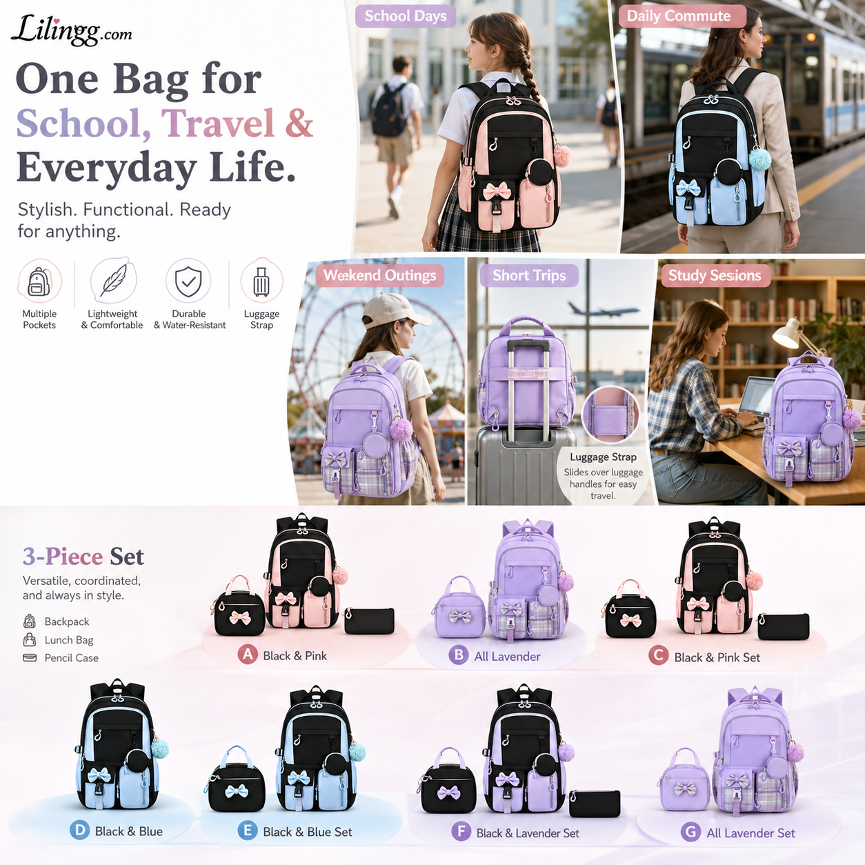 🎀🎒 50% OFF! ⚡Cute Bowknot Lightweight School Backpack – Water Repellent & Anti-Theft!