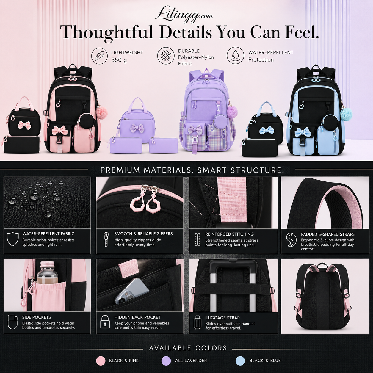 🎀🎒 50% OFF! ⚡Cute Bowknot Lightweight School Backpack – Water Repellent & Anti-Theft!
