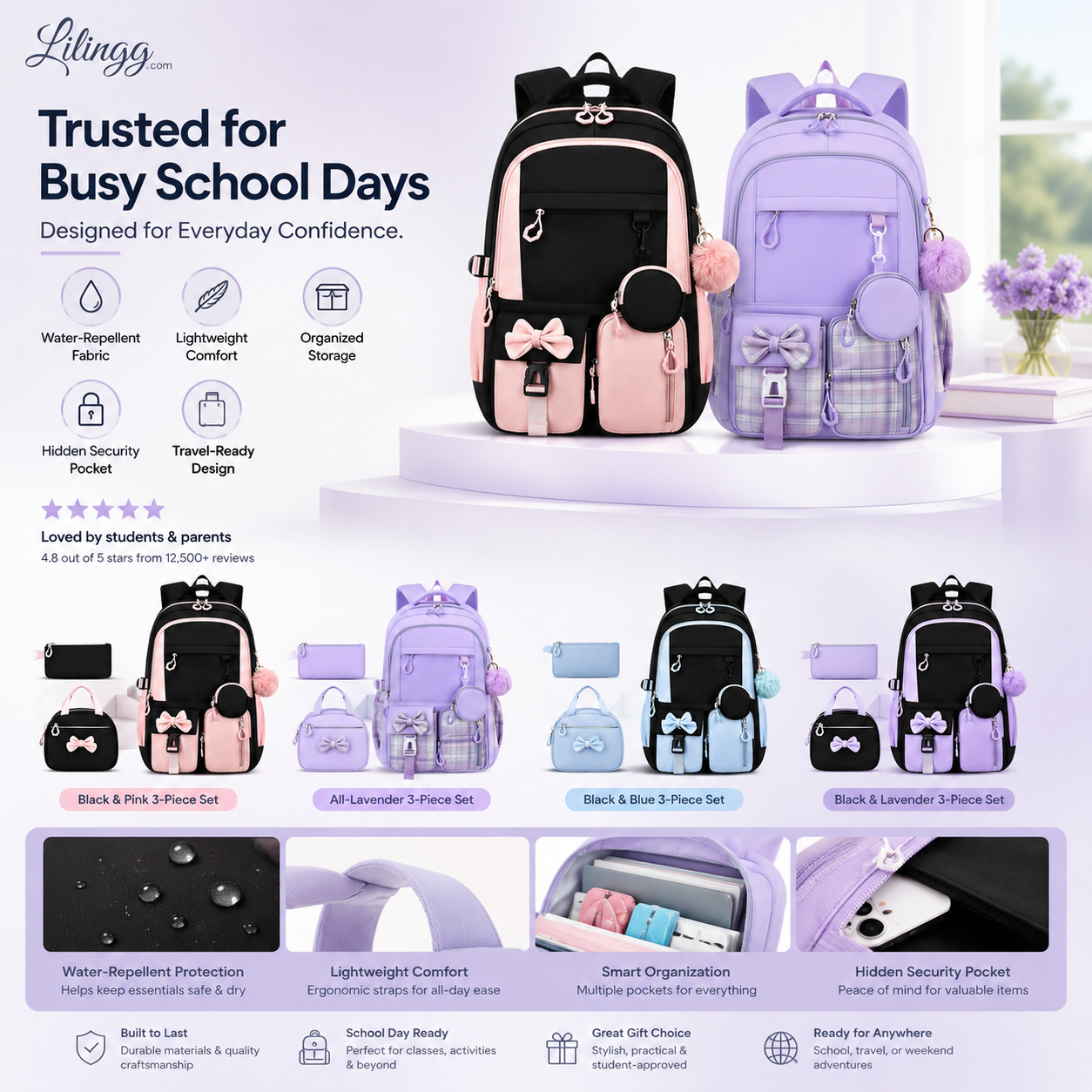 🎀🎒 50% OFF! ⚡Cute Bowknot Lightweight School Backpack – Water Repellent & Anti-Theft!