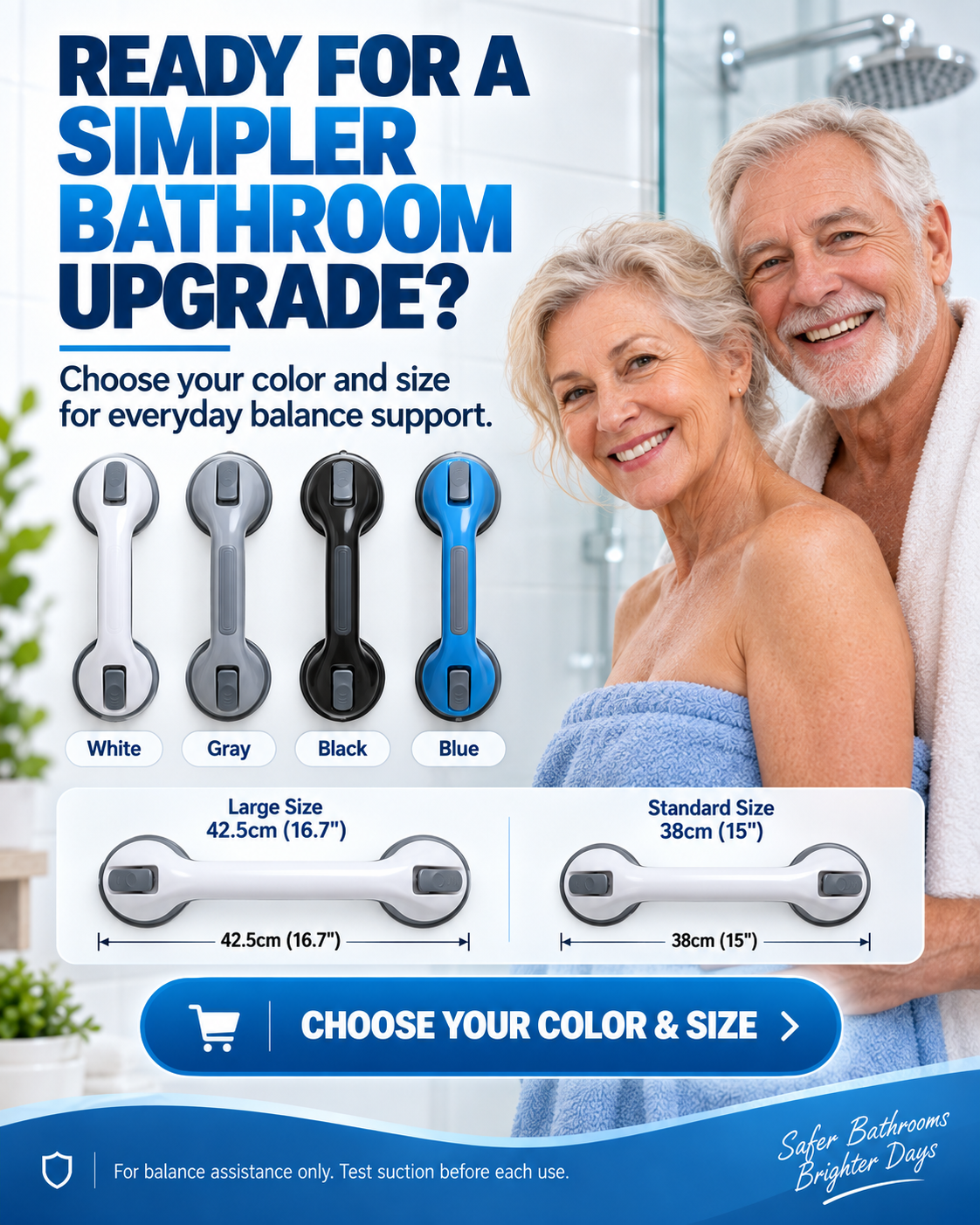 🚿 50% OFF! ✨ Suction Cup Grab Bar – Tool-Free No-Drill Install on Tile & Glass, Strong Vacuum Hold, Removable & Reusable – Extra Balance Support for Bathroom Safety 🔒