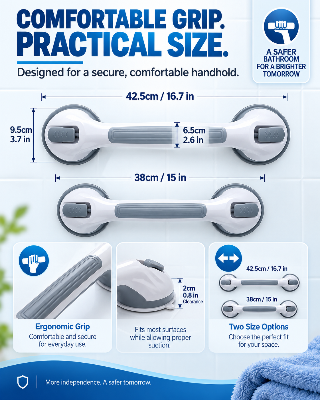 🚿 50% OFF! ✨ Suction Cup Grab Bar – Tool-Free No-Drill Install on Tile & Glass, Strong Vacuum Hold, Removable & Reusable – Extra Balance Support for Bathroom Safety 🔒