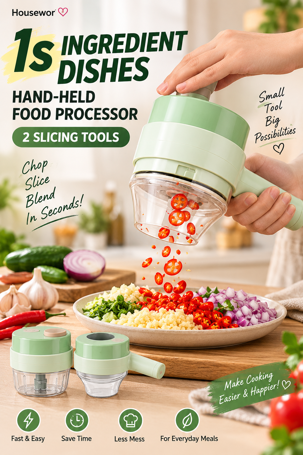 4 In 1 Handheld Electric Vegetable Cutter Set