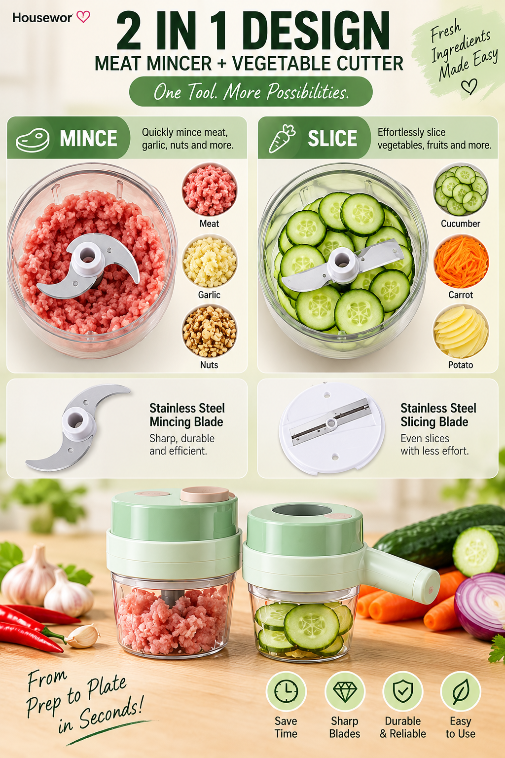 4 In 1 Handheld Electric Vegetable Cutter Set