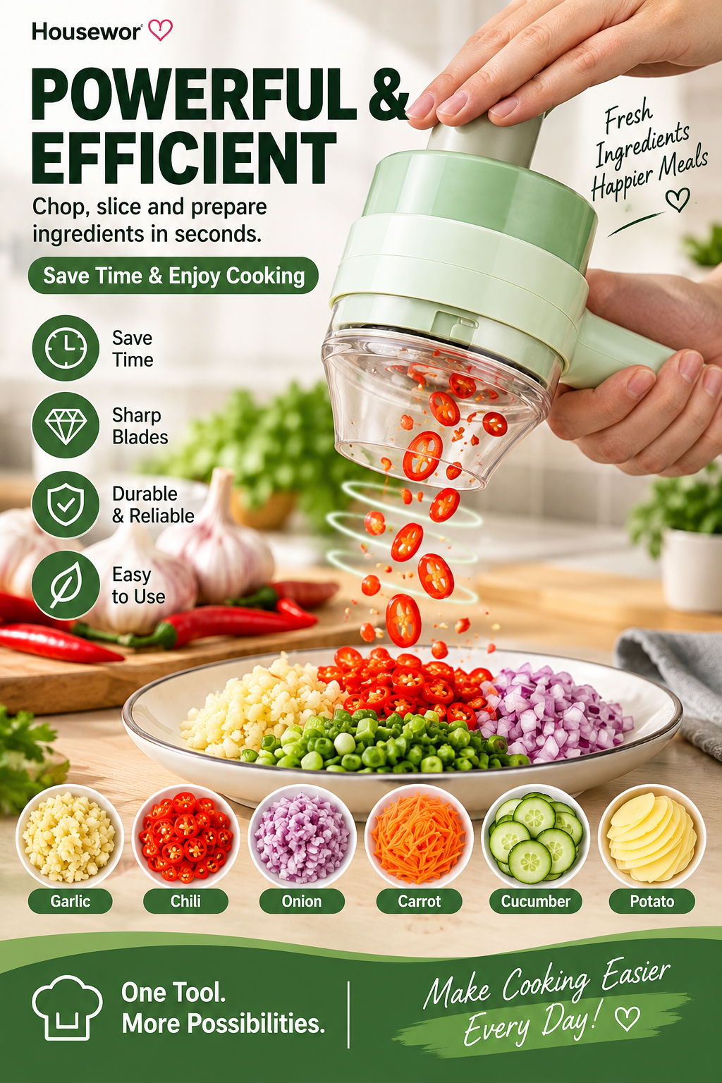 4 In 1 Handheld Electric Vegetable Cutter Set