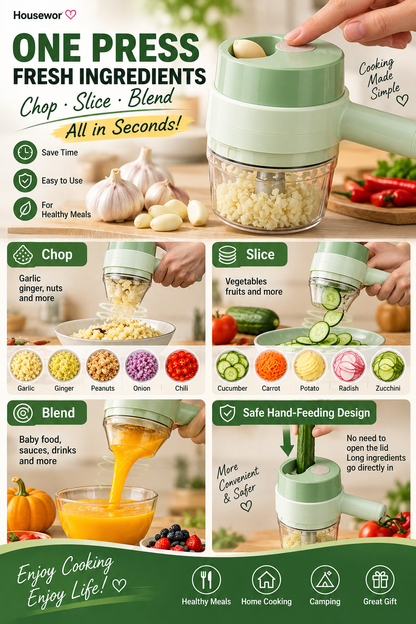4 In 1 Handheld Electric Vegetable Cutter Set