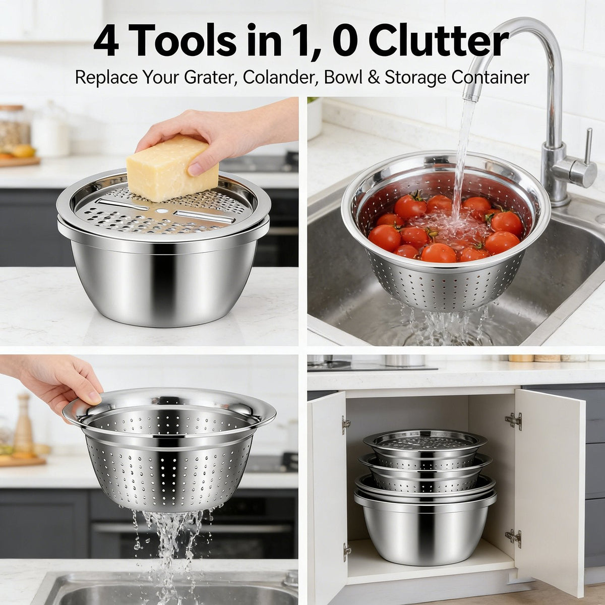 🧀🔪 50% OFF! 🥣3-in-1 Stainless Steel Grater Bowl – German Quality.
