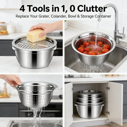🧀🔪 50% OFF! 🥣3-in-1 Stainless Steel Grater Bowl – German Quality.