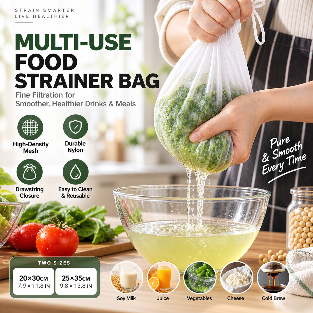 ⏳Time-Limited Special⏰High-Density Reusable Food Strainer Bag – Fine Mesh, Durable, Drawstring 🧺