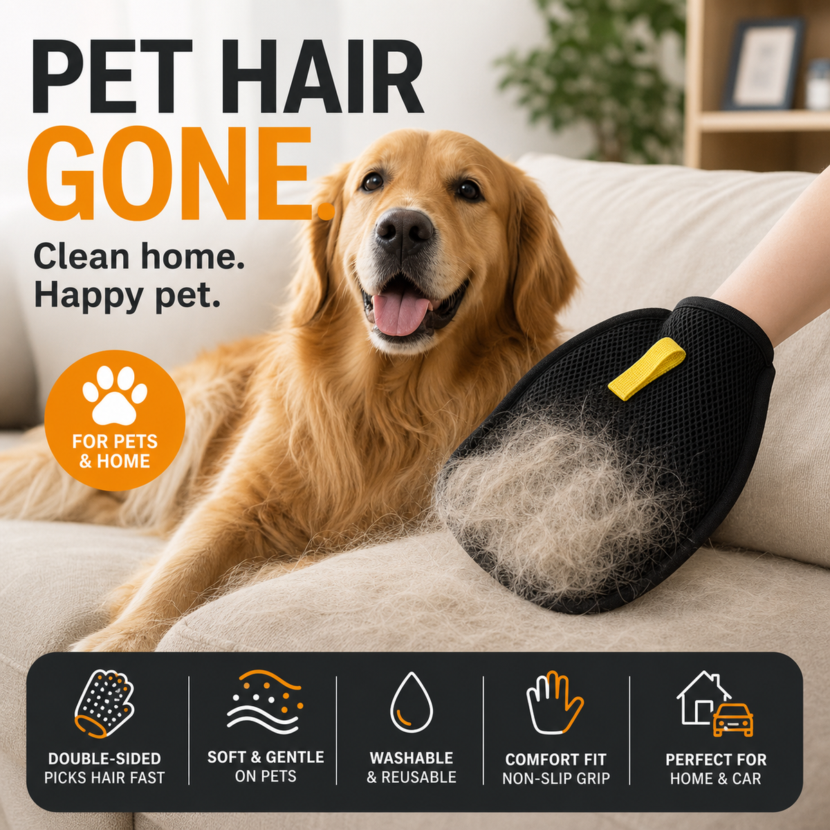 🐾 50% OFF! ✨ Pet Hair Remover Gloves – Double-Sided Silicone Bristles, Ergonomic Non-Slip Fit & Washable Reusable – Remove Fur from Sofas, Clothes & Carpets in Seconds 🧤