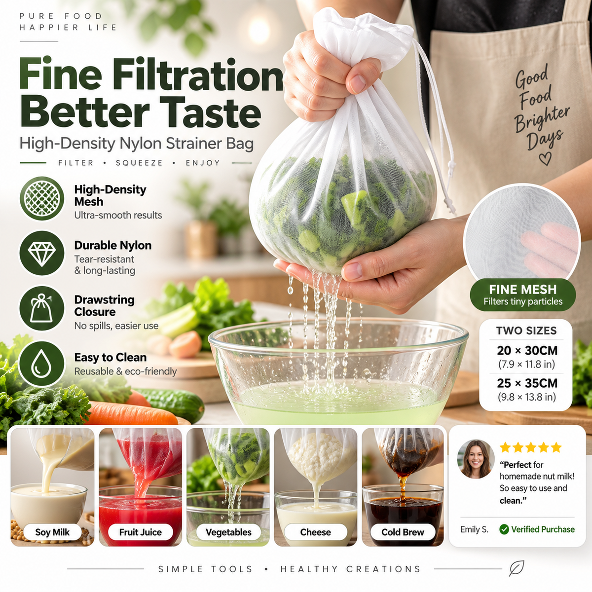 ⏳Time-Limited Special⏰High-Density Reusable Food Strainer Bag – Fine Mesh, Durable, Drawstring 🧺
