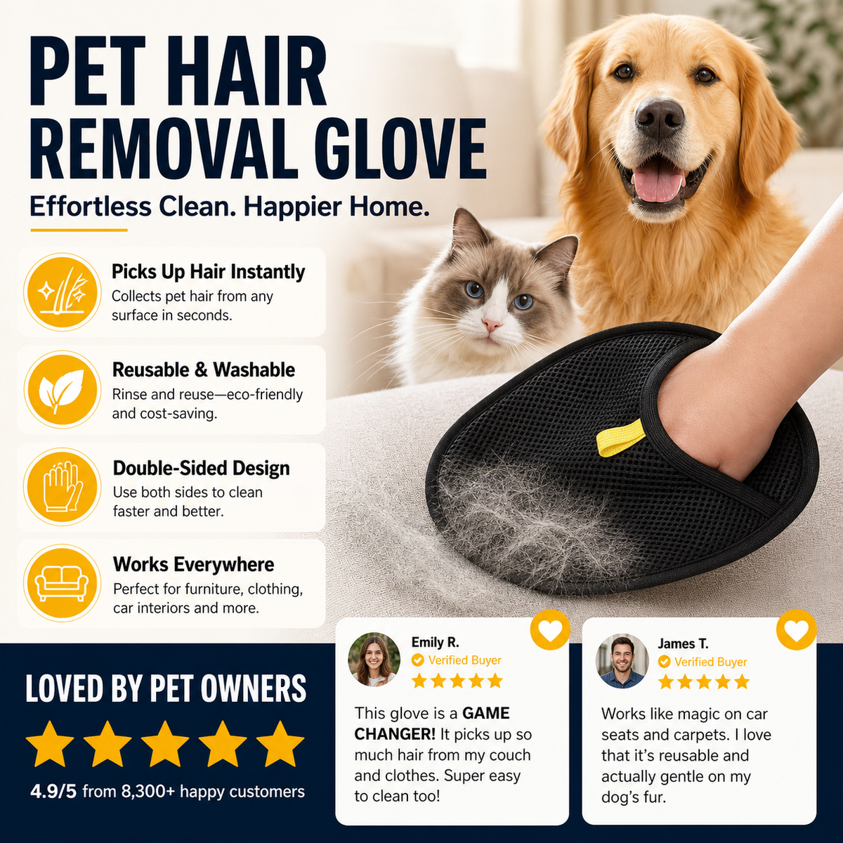 🐾 50% OFF! ✨ Pet Hair Remover Gloves – Double-Sided Silicone Bristles, Ergonomic Non-Slip Fit & Washable Reusable – Remove Fur from Sofas, Clothes & Carpets in Seconds 🧤