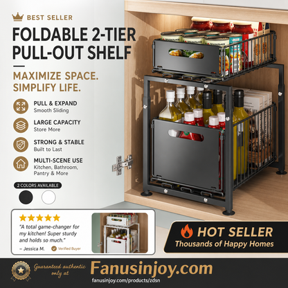 🔄💪 50% OFF! 📦2-Tier Pull-Out Shelf – Double storage, easy reach.