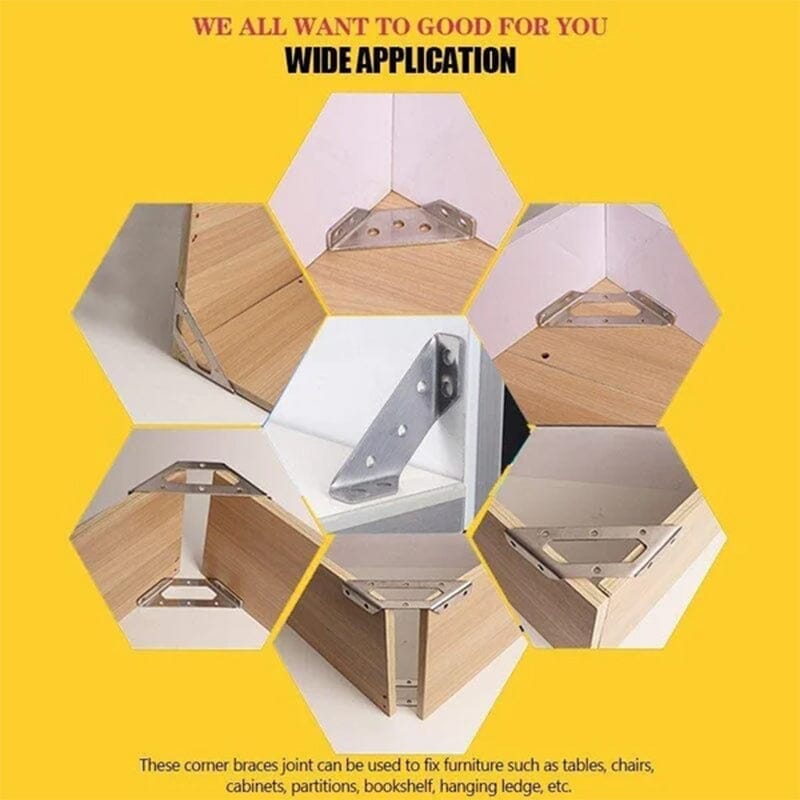 🔧 50% OFF !!!⏰UNIVERSAL STAINLESS STEEL FURNITURE CORNER BRACES — Triangular Stability Reinforcement | Rust-Proof Structural Support & Easy Install 🔧