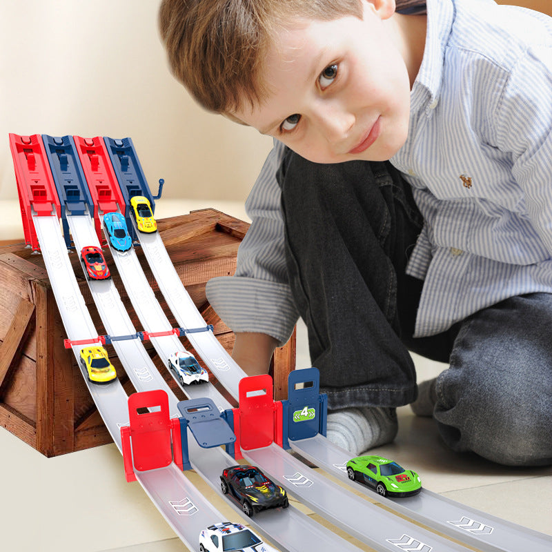 🏎️Let the race begin!⚡Double the track, double the fun🏆no batteries required, just pure speed! - ✨【Dual Toy Car Launcher Racing Track Set for Kids】✨