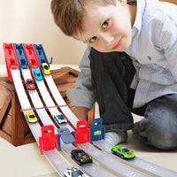 🏎️Let the race begin!⚡Double the track, double the fun🏆no batteries required, just pure speed! - ✨【Dual Toy Car Launcher Racing Track Set for Kids】✨