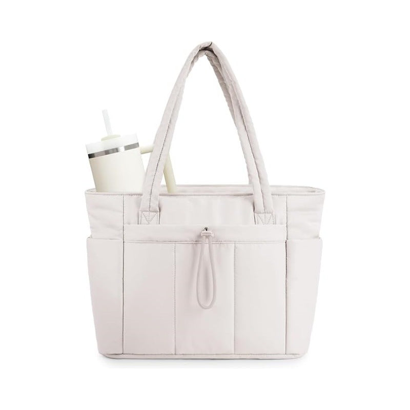 💕🎁Wandering Nature Puffer Tote Bag with Cup Holder & Laptop Compartment & Trolley Sleeve for Travel, Work, Nurse, Women