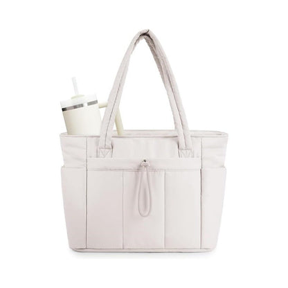 💕🎁Wandering Nature Puffer Tote Bag with Cup Holder & Laptop Compartment & Trolley Sleeve for Travel, Work, Nurse, Women