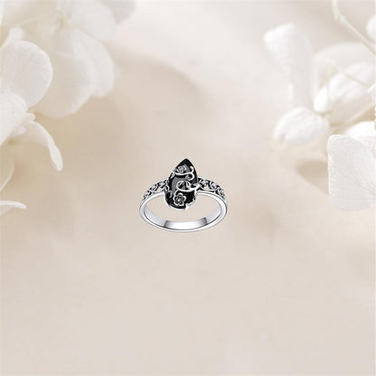 💍50% OFF NOW! 🌿 Vintage Floral Vine Ring – Black Teardrop Gem, Sparkling Accents & Openwork Band ✨