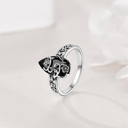 💍50% OFF NOW! 🌿 Vintage Floral Vine Ring – Black Teardrop Gem, Sparkling Accents & Openwork Band ✨