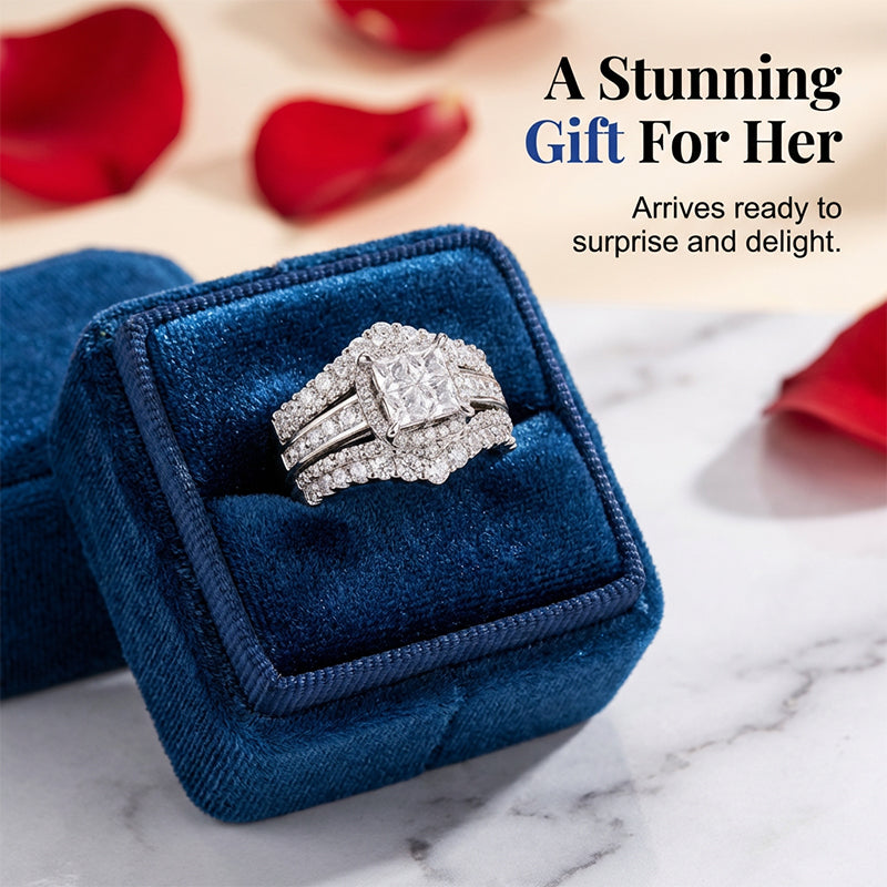 ⏳Time-Limited Special⏰Women's Princess Cut Cubic Zirconia Filled Ring – Pave Setting, Multi-Layer Band, Sparkle ✨