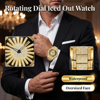 Men's Iced-Out Watch with Rotating Dial – Sparkling Crystals, Precise Quartz & Butterfly Clasp