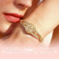 📢📢50% OFF & In Stock⏰Elegant Hollow Flower Virgin Mary Bracelet – Filigree Design, Gold Plated, Faith Inspired ✨