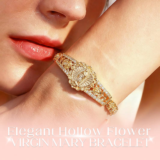📢📢50% OFF & In Stock⏰Elegant Hollow Flower Virgin Mary Bracelet – Filigree Design, Gold Plated, Faith Inspired ✨