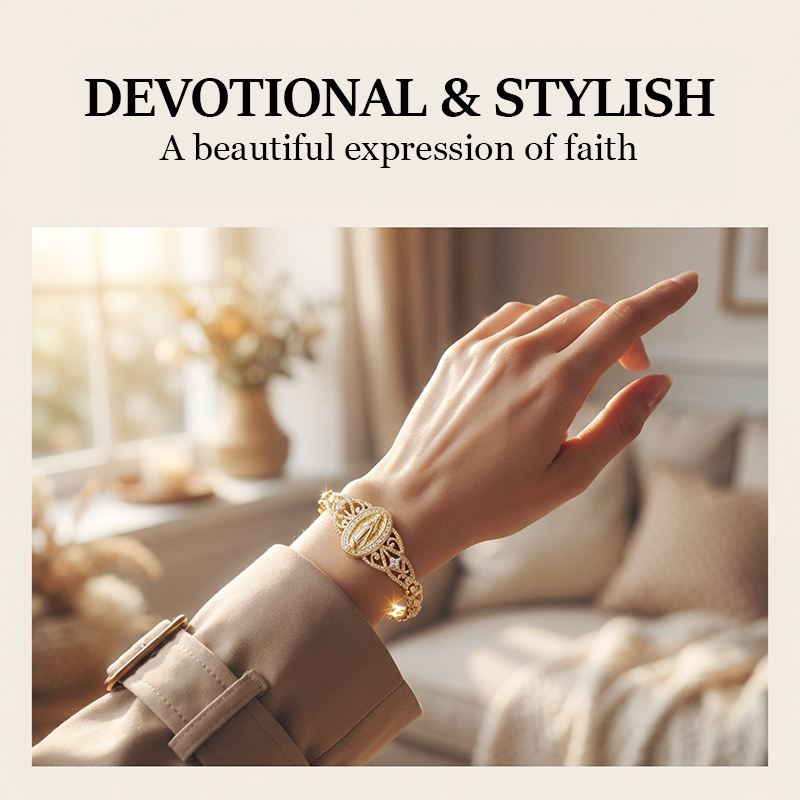 📢📢50% OFF & In Stock⏰Elegant Hollow Flower Virgin Mary Bracelet – Filigree Design, Gold Plated, Faith Inspired ✨