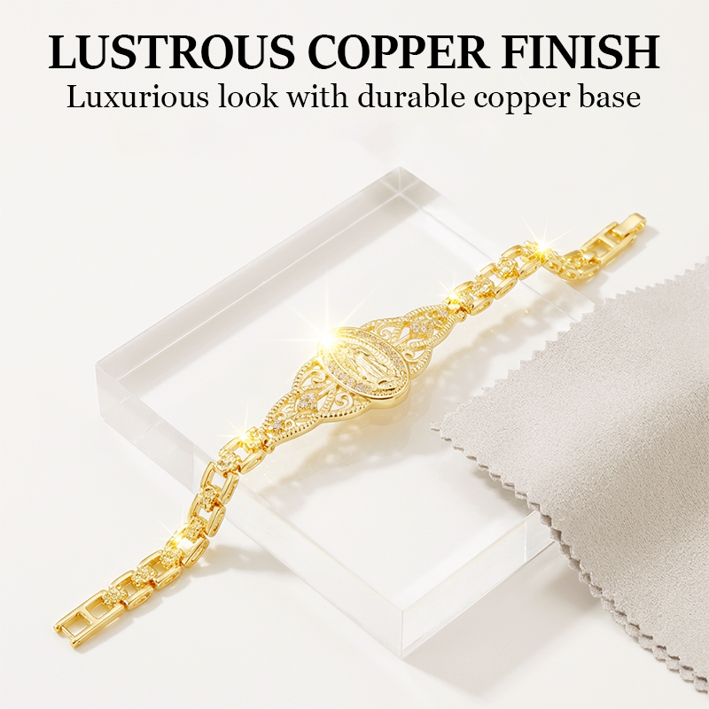 📢📢50% OFF & In Stock⏰Elegant Hollow Flower Virgin Mary Bracelet – Filigree Design, Gold Plated, Faith Inspired ✨