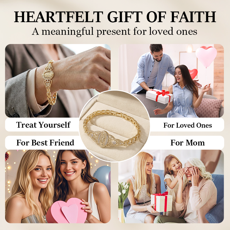 📢📢50% OFF & In Stock⏰Elegant Hollow Flower Virgin Mary Bracelet – Filigree Design, Gold Plated, Faith Inspired ✨