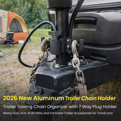📢📢 50% OFF! Aluminum Trailer Chain Organizer – Dual Hooks & 7-Pin Plug Holder 🔧
