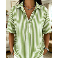 👕 LIMITED-TIME 50% OFF! ✨ Women's Striped Short-Sleeve Shirt – Relaxed Fit, V Neck, 9 Colors 🍂