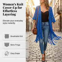 ⏳Time-Limited Special⏰Women's Open-Front Knit Cover-Up with Tassel Fringe – Bohemian & Lightweight – Beach Essential 🌴